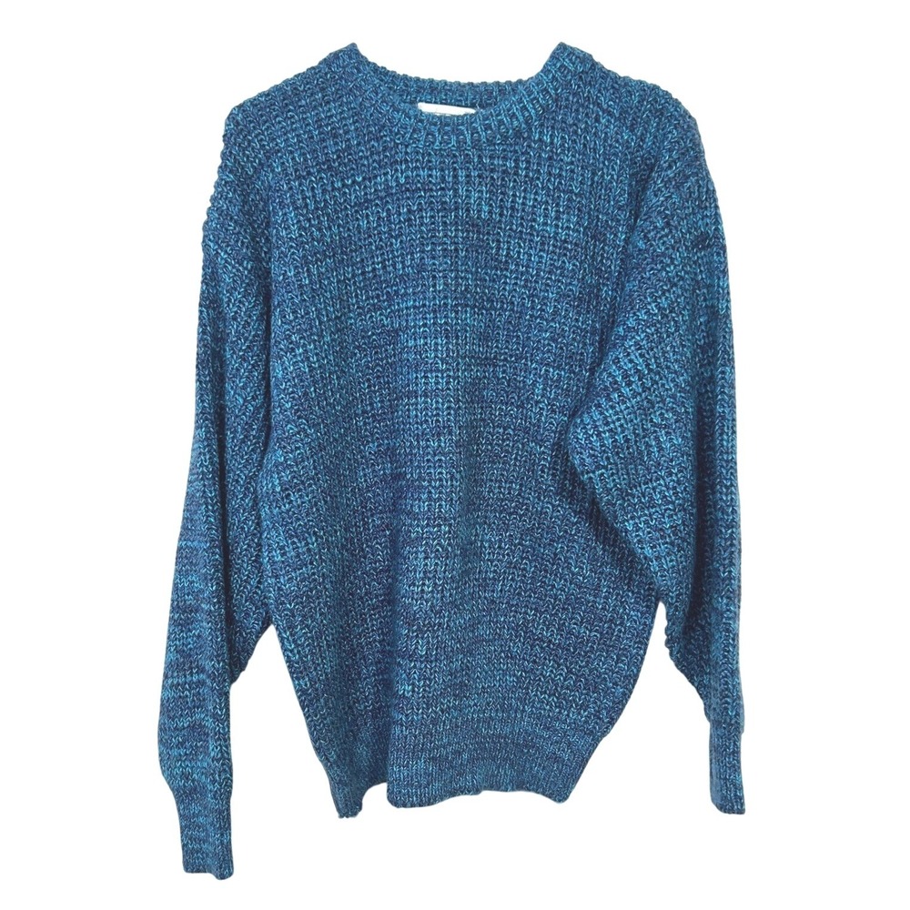 Chunky Knit Sweater Large Blue‎ Mens Grandpa Cabincore Cozy Retro Pullover